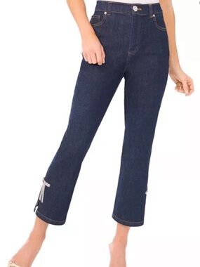 CeCe Cropped Flare Bow Detail Jeans in Indigo Night size 6
